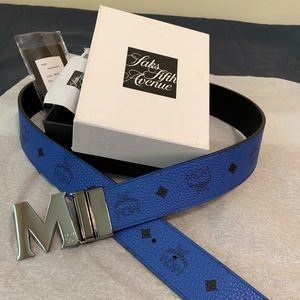 New MCM Blue & Black Reversible Strap Belt